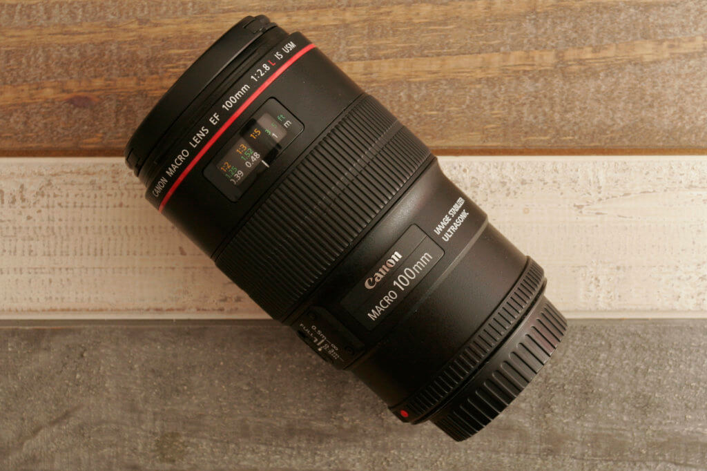 La Canon EF 100mm macro f/2.8 L IS USM. Un objectif macro permettant un rapport de grossissement de X1 et qui est stabilisé.